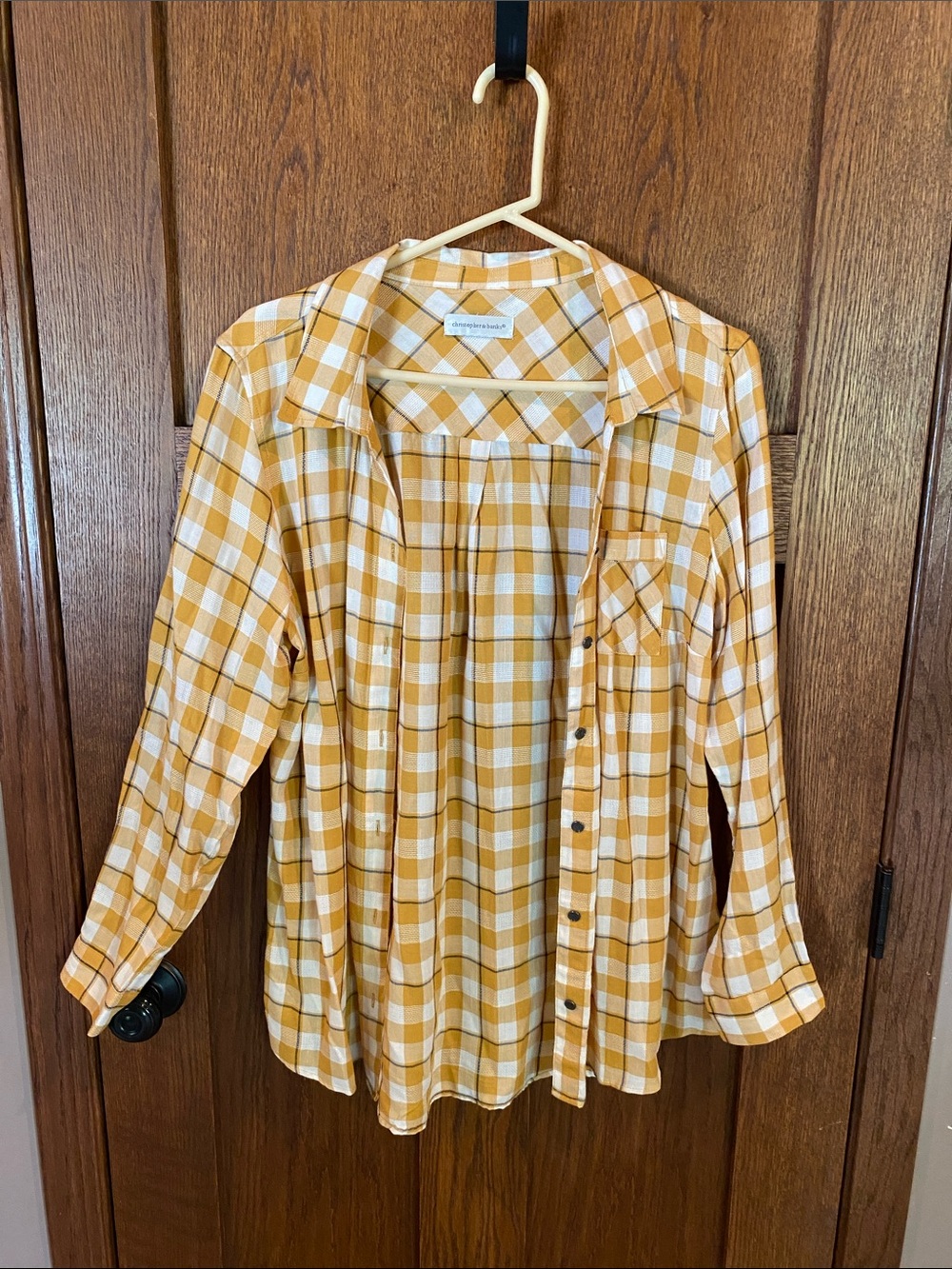 Christopher & Banks Mustard and White Plaid Button-Down Shirt - no tag size
